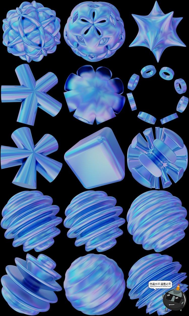 图片[4]-全息科幻镭射抽象艺术立体几何3D图形PNG免抠图片主视觉海报素材-设计猿