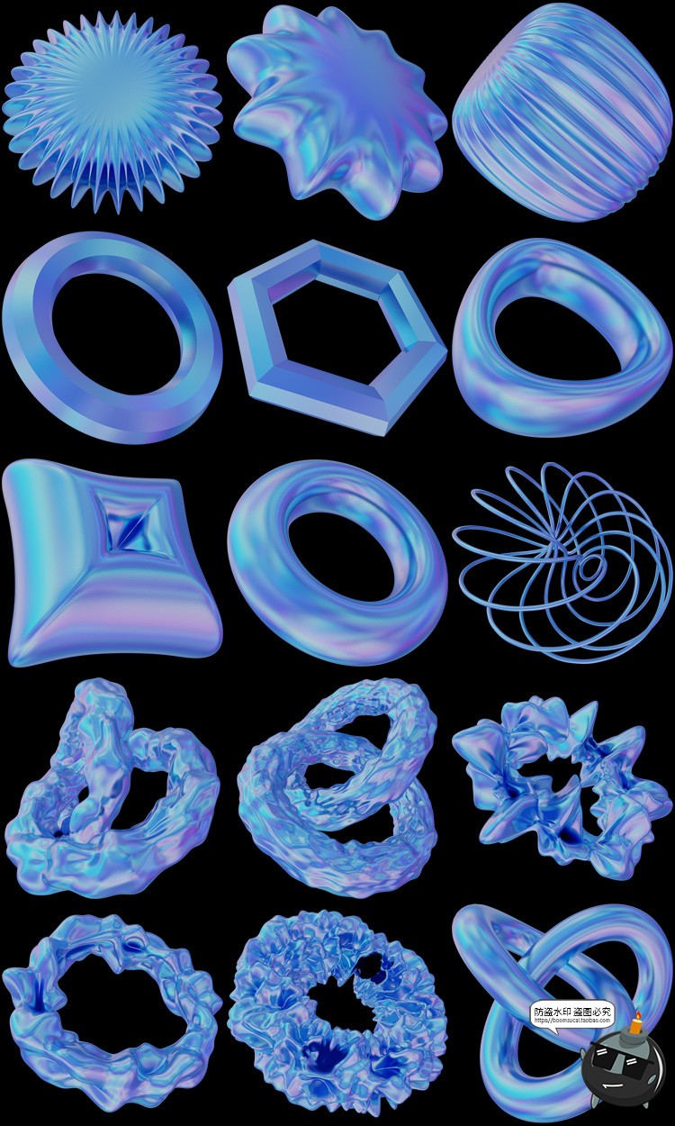 图片[6]-全息科幻镭射抽象艺术立体几何3D图形PNG免抠图片主视觉海报素材-设计猿