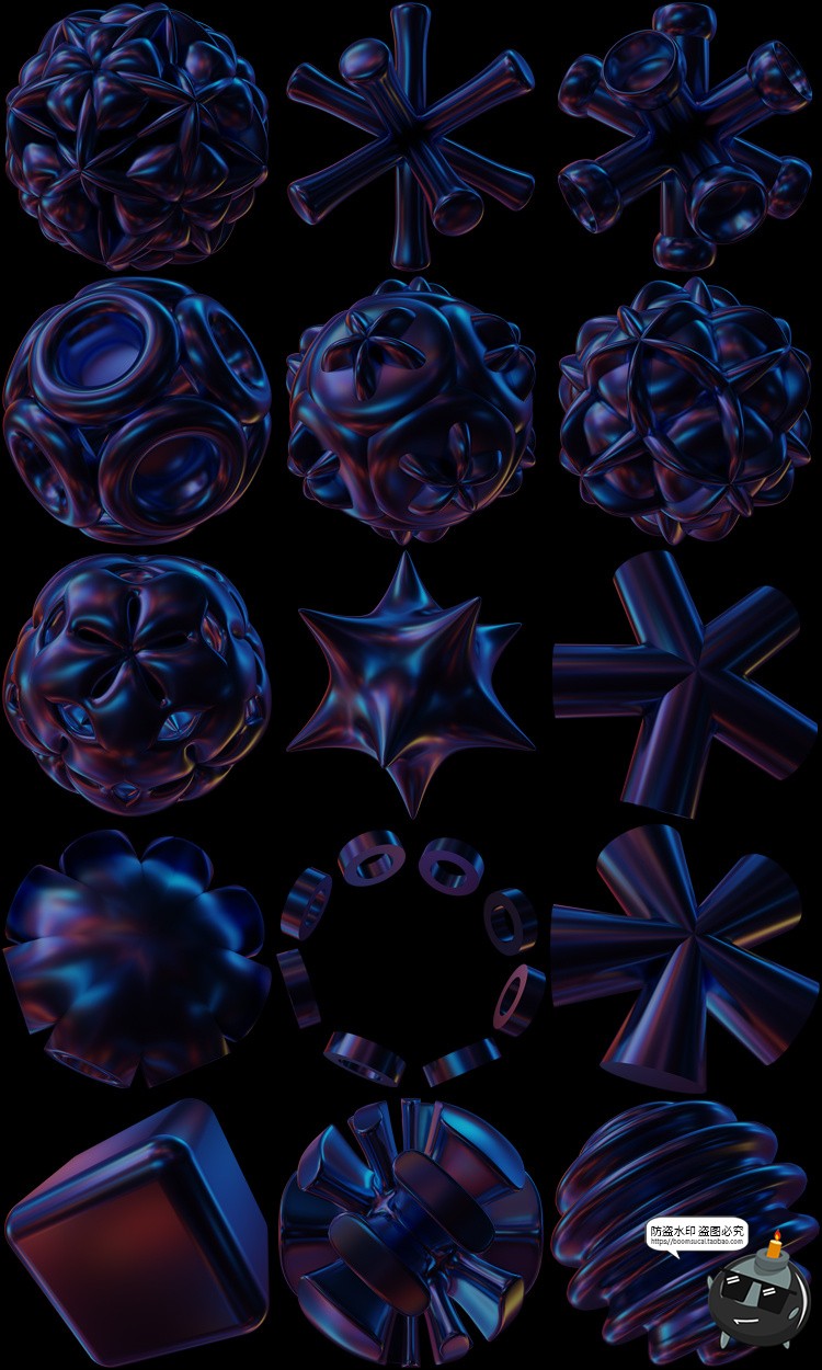 图片[8]-全息科幻镭射抽象艺术立体几何3D图形PNG免抠图片主视觉海报素材-设计猿