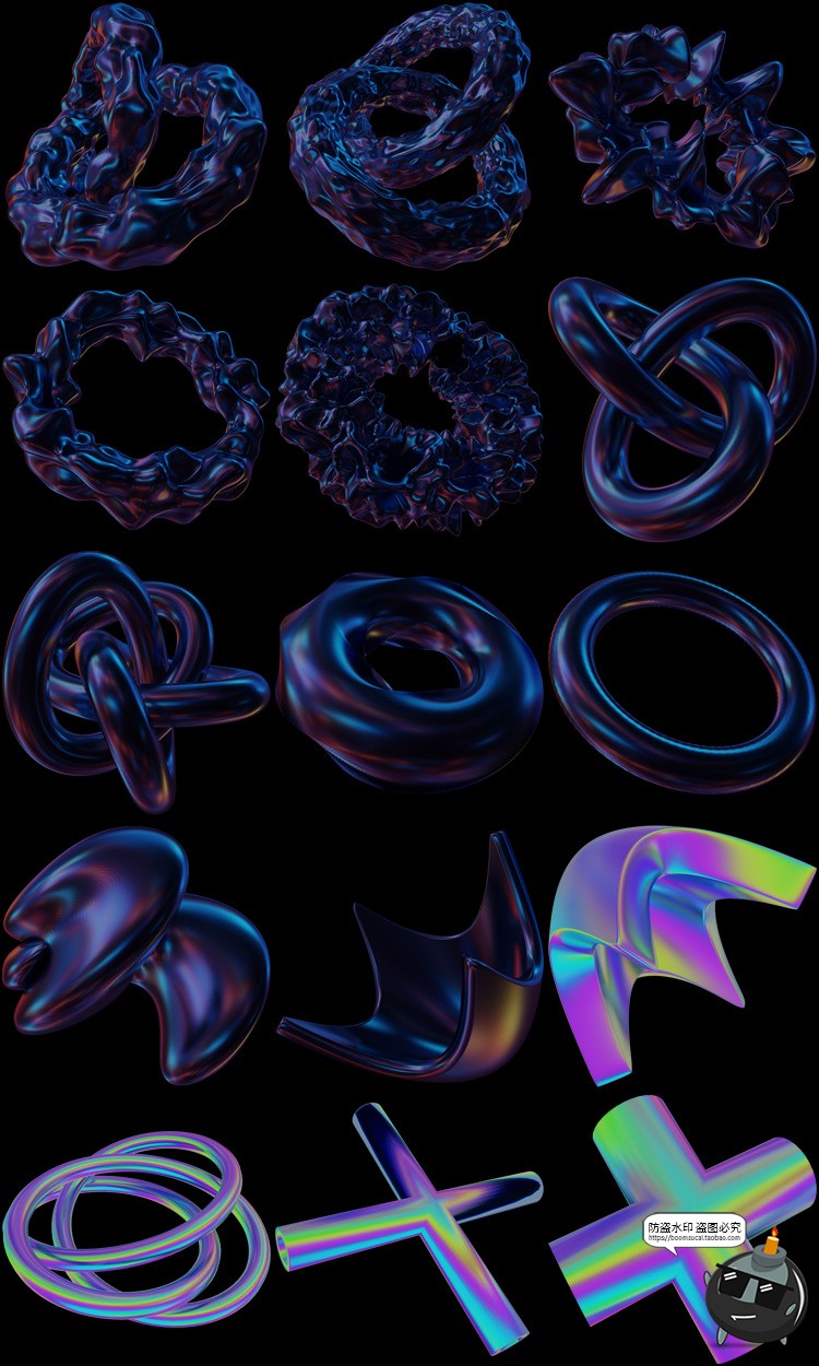 图片[12]-全息科幻镭射抽象艺术立体几何3D图形PNG免抠图片主视觉海报素材-设计猿