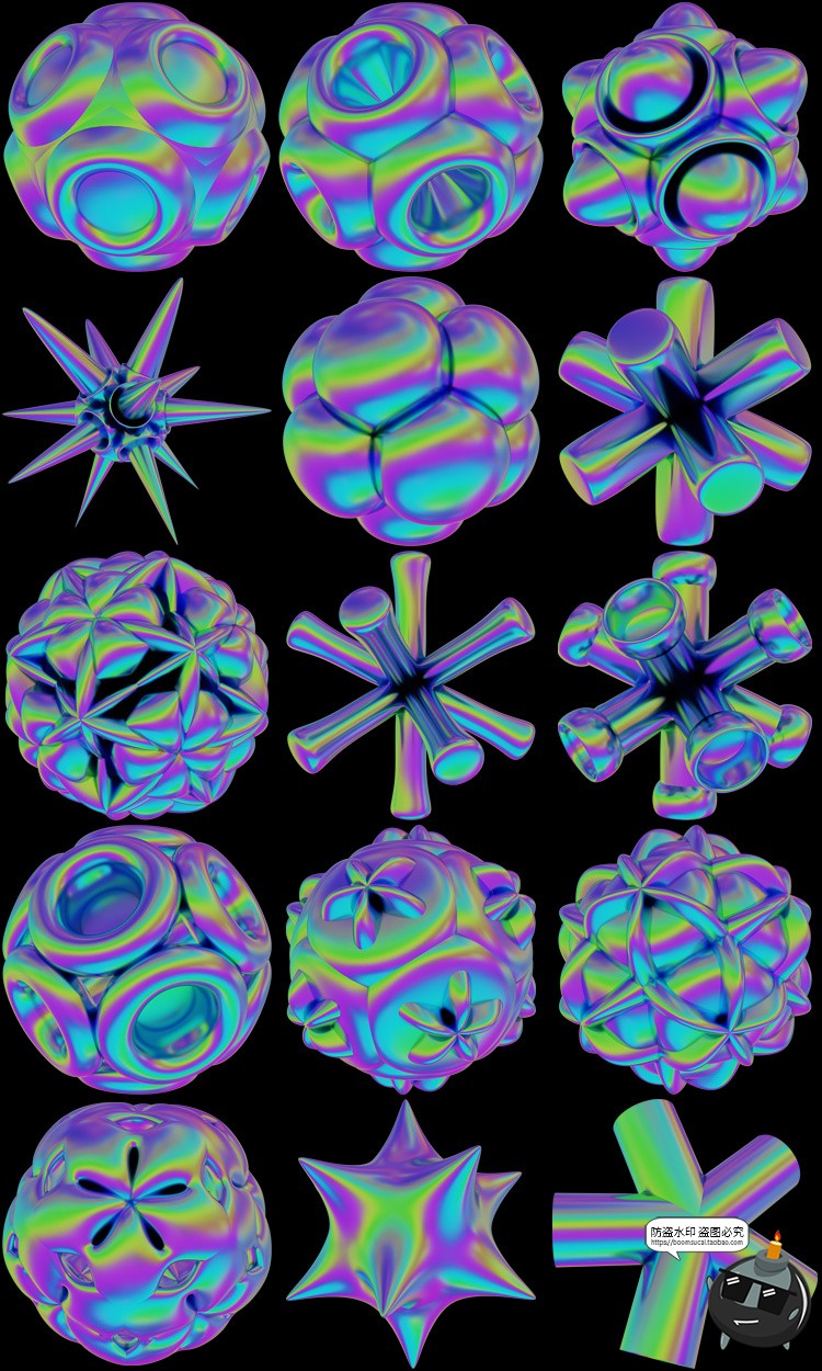 图片[13]-全息科幻镭射抽象艺术立体几何3D图形PNG免抠图片主视觉海报素材-设计猿