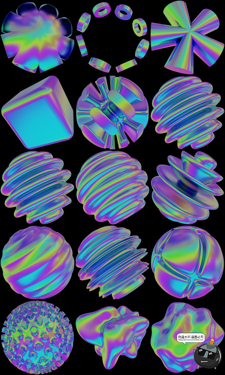 图片[14]-全息科幻镭射抽象艺术立体几何3D图形PNG免抠图片主视觉海报素材-设计猿