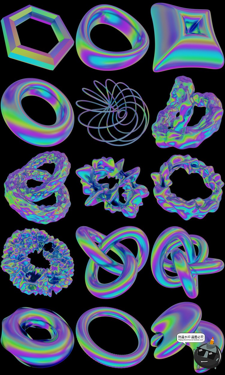 图片[17]-全息科幻镭射抽象艺术立体几何3D图形PNG免抠图片主视觉海报素材-设计猿