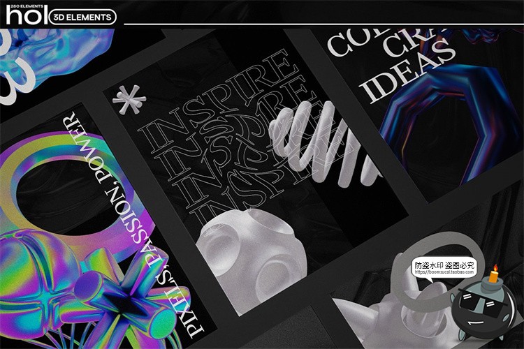 图片[18]-全息科幻镭射抽象艺术立体几何3D图形PNG免抠图片主视觉海报素材-设计猿