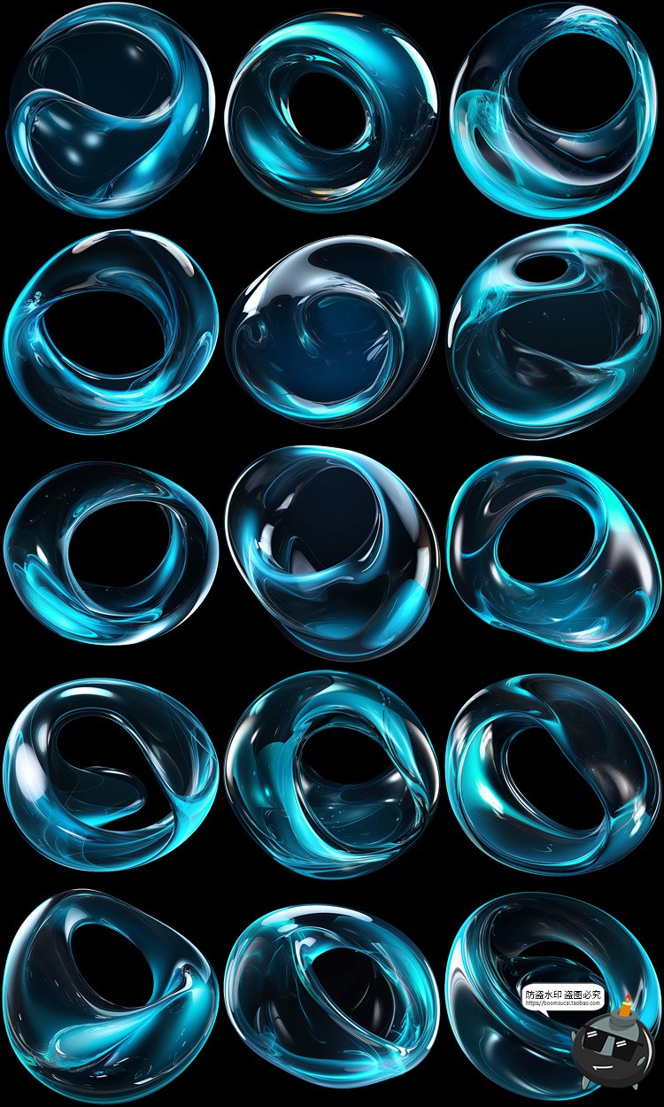 图片[2]-抽象3D艺术图形立体蓝色通透水晶玻璃质感PNG免抠主视觉元素素材-设计猿
