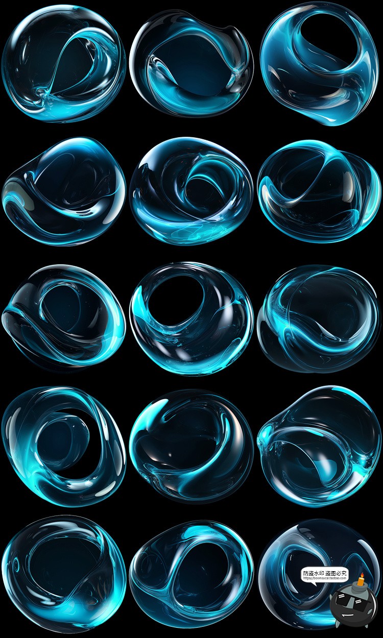 图片[3]-抽象3D艺术图形立体蓝色通透水晶玻璃质感PNG免抠主视觉元素素材-设计猿