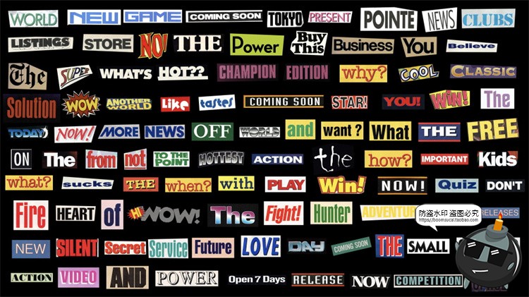 图片[1]-美式复古杂志报纸书籍标题英文单词字母剪贴拼贴画PNG免抠图素材-设计猿