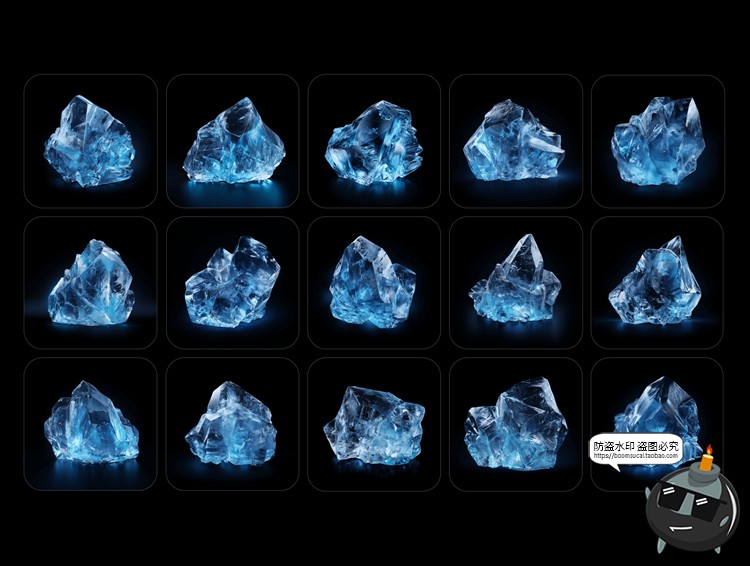 图片[2]-4K幽蓝3D透明晶体水晶冰块结晶冰晶高清背景底纹PNG免抠图片素材-设计猿