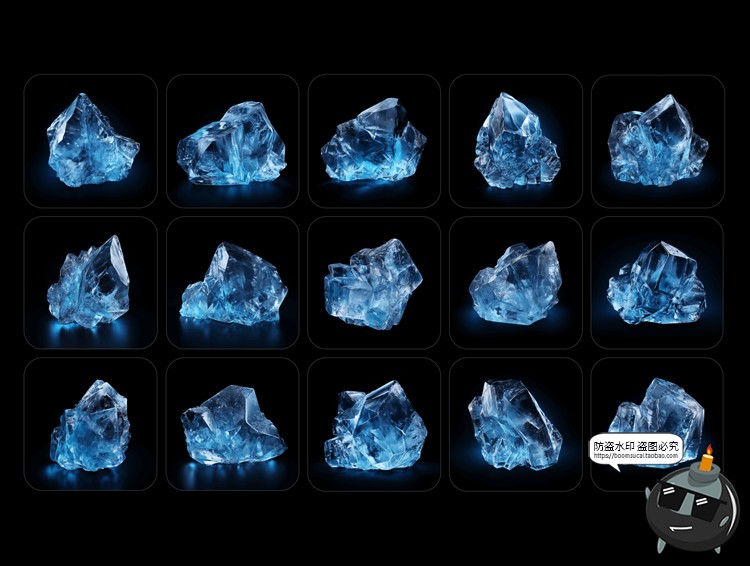 图片[3]-4K幽蓝3D透明晶体水晶冰块结晶冰晶高清背景底纹PNG免抠图片素材-设计猿