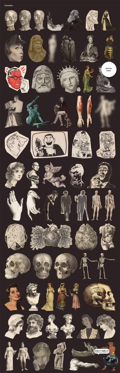 图片[2]-美式复古怀旧人物植物风景古董撕纸艺术拼贴剪贴画PNG免抠图素材-设计猿