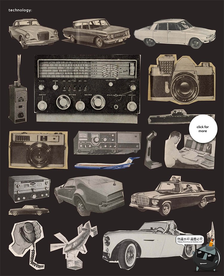 图片[9]-美式复古怀旧人物植物风景古董撕纸艺术拼贴剪贴画PNG免抠图素材-设计猿