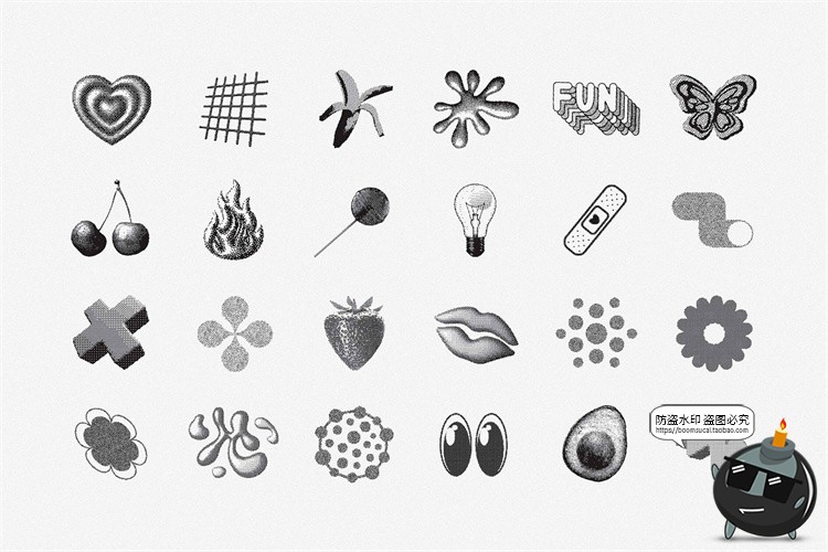 图片[3]-复古潮流艺术科幻半色调抽象VHS低保真怀旧像素PNG元素AI矢量素材-设计猿