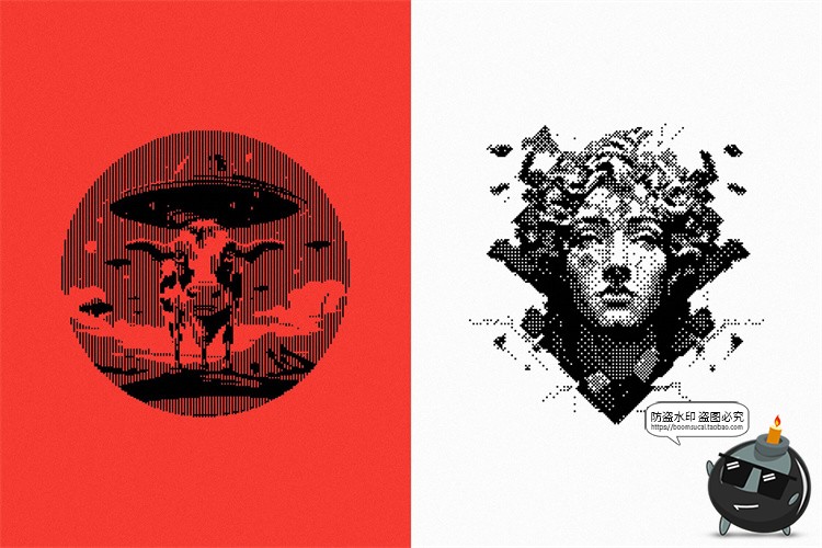 图片[12]-复古潮流艺术科幻半色调抽象VHS低保真怀旧像素PNG元素AI矢量素材-设计猿