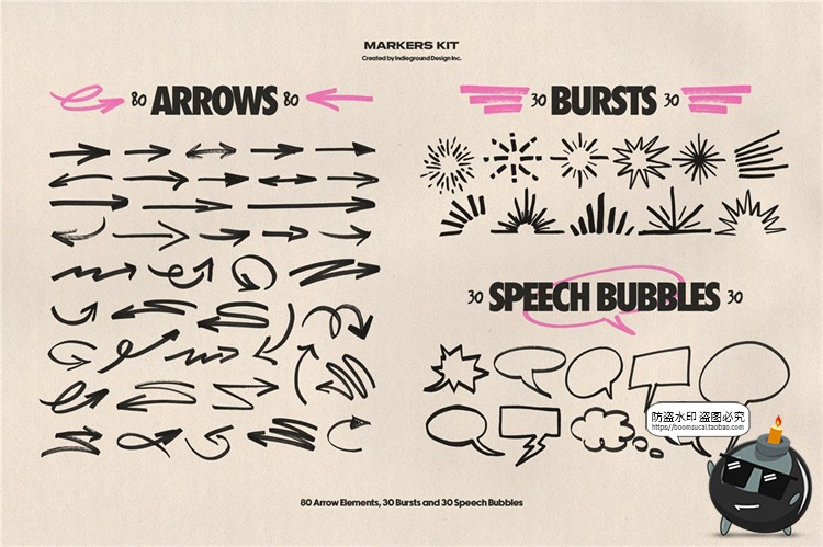 图片[7]-趣味灵感马克笔涂鸦笔触形状图形插画箭头标记PNG免抠装饰PS素材-设计猿
