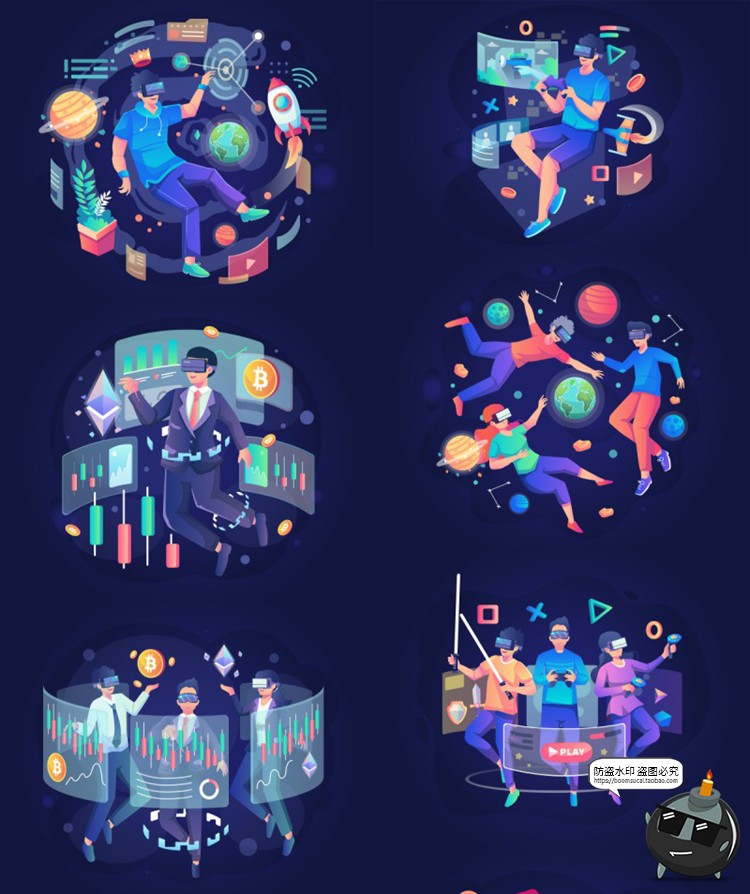 图片[1]-科技未来虚拟现实技术产品发布会场景演示扁平AI矢量插画设计素材-设计猿