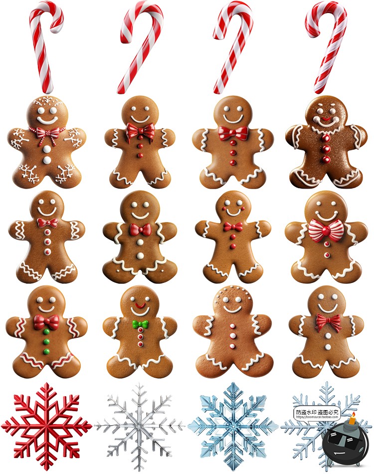 图片[2]-圣诞节3D装饰元素树木姜饼小人礼物雪花拐杖糖果PNG免抠图片素材-设计猿