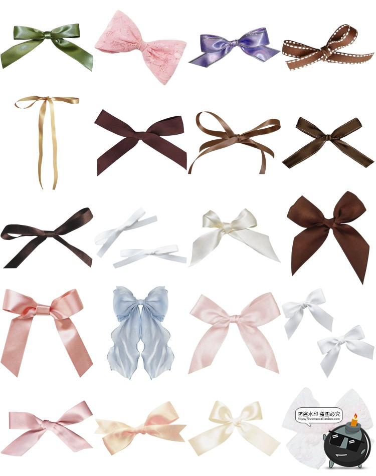 图片[1]-甜美风蝴蝶结手账装饰贴纸美工美化美式复古彩结PNG免抠图片素材-设计猿