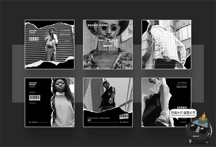 图片[4]-潮牌极简风黑白单色撕纸包装品牌电商海报图文排版PSD模板AI素材-设计猿
