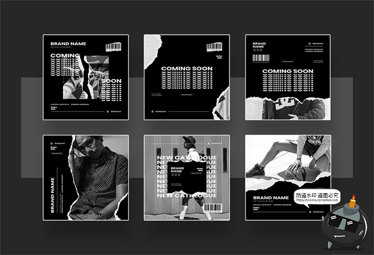 图片[5]-潮牌极简风黑白单色撕纸包装品牌电商海报图文排版PSD模板AI素材-设计猿