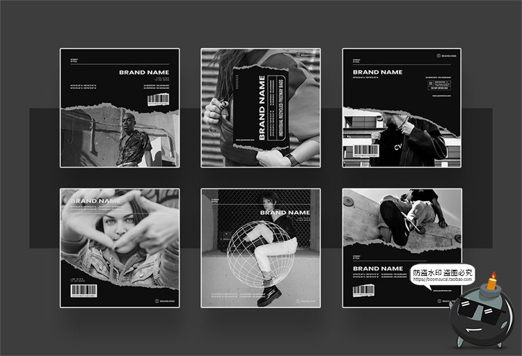 图片[6]-潮牌极简风黑白单色撕纸包装品牌电商海报图文排版PSD模板AI素材-设计猿