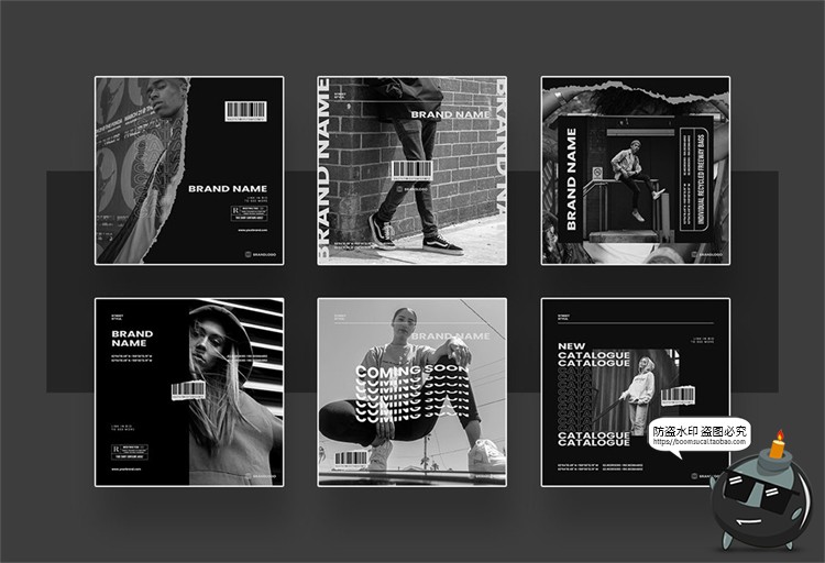 图片[7]-潮牌极简风黑白单色撕纸包装品牌电商海报图文排版PSD模板AI素材-设计猿