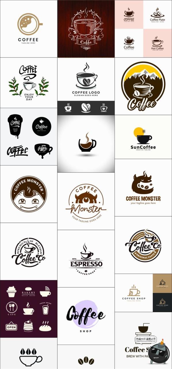 图片[1]-咖啡logo图标奶茶coffee店铺饮品简约线条手绘品牌标志AI矢量素材-设计猿