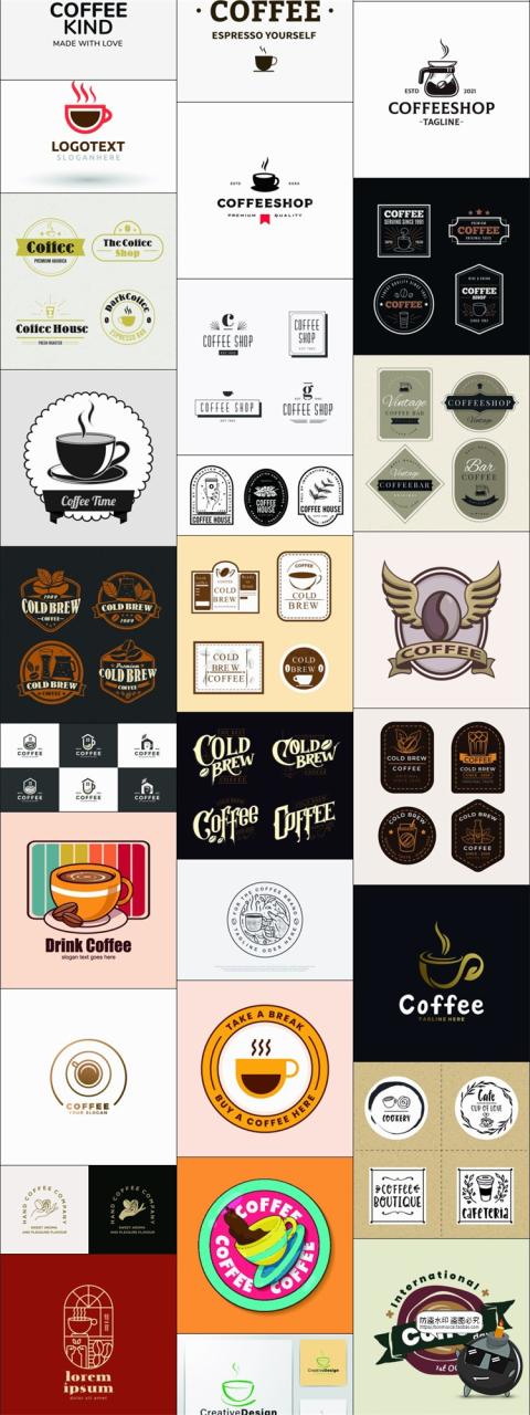 图片[2]-咖啡logo图标奶茶coffee店铺饮品简约线条手绘品牌标志AI矢量素材-设计猿