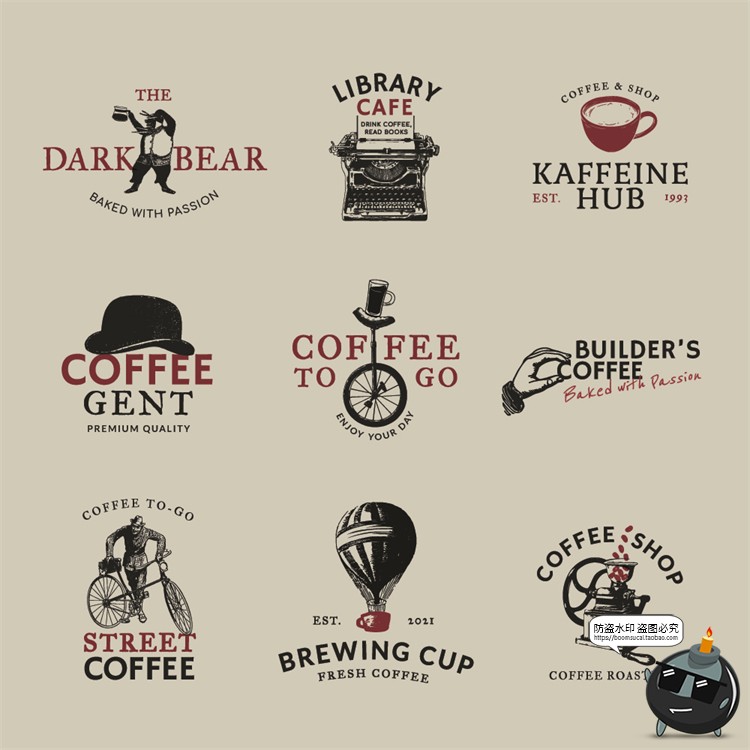 图片[16]-咖啡logo图标奶茶coffee店铺饮品简约线条手绘品牌标志AI矢量素材-设计猿