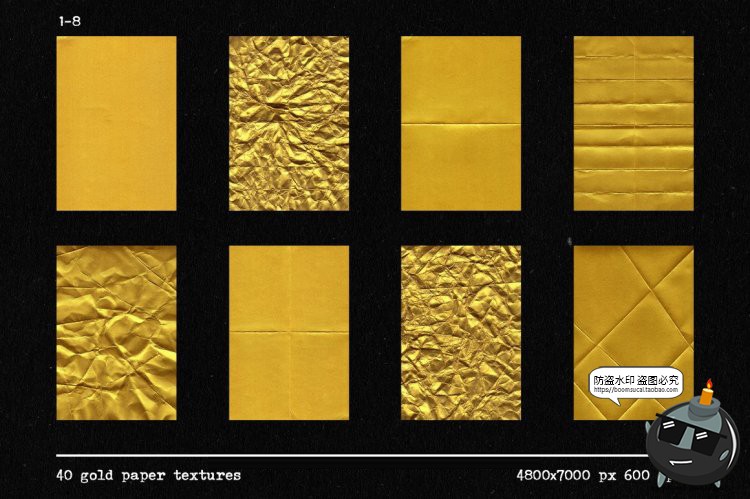 图片[2]-复古做旧金色褶皱折痕纸片撕纸金箔背景底纹PNG免抠JPG图片素材-设计猿