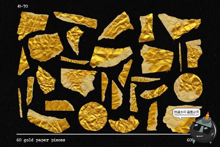 图片[7]-复古做旧金色褶皱折痕纸片撕纸金箔背景底纹PNG免抠JPG图片素材-设计猿