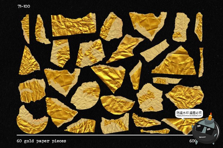 图片[8]-复古做旧金色褶皱折痕纸片撕纸金箔背景底纹PNG免抠JPG图片素材-设计猿