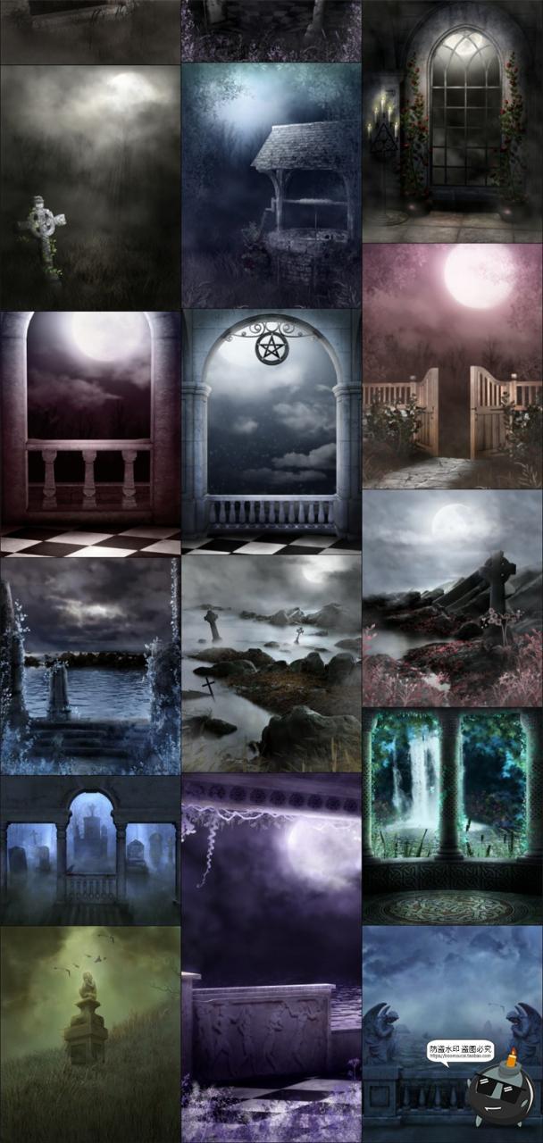 图片[1]-哥特风格建筑暗黑场景童话魔幻深林诡异风景JPG图片后期合成素材-设计猿