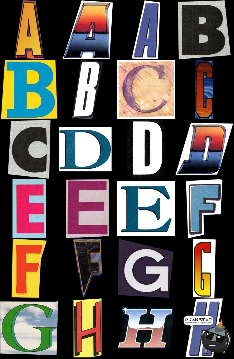 图片[2]-复古英文字母数字拼贴插图插画剪贴画装饰图png免抠图PSD模板素材-设计猿