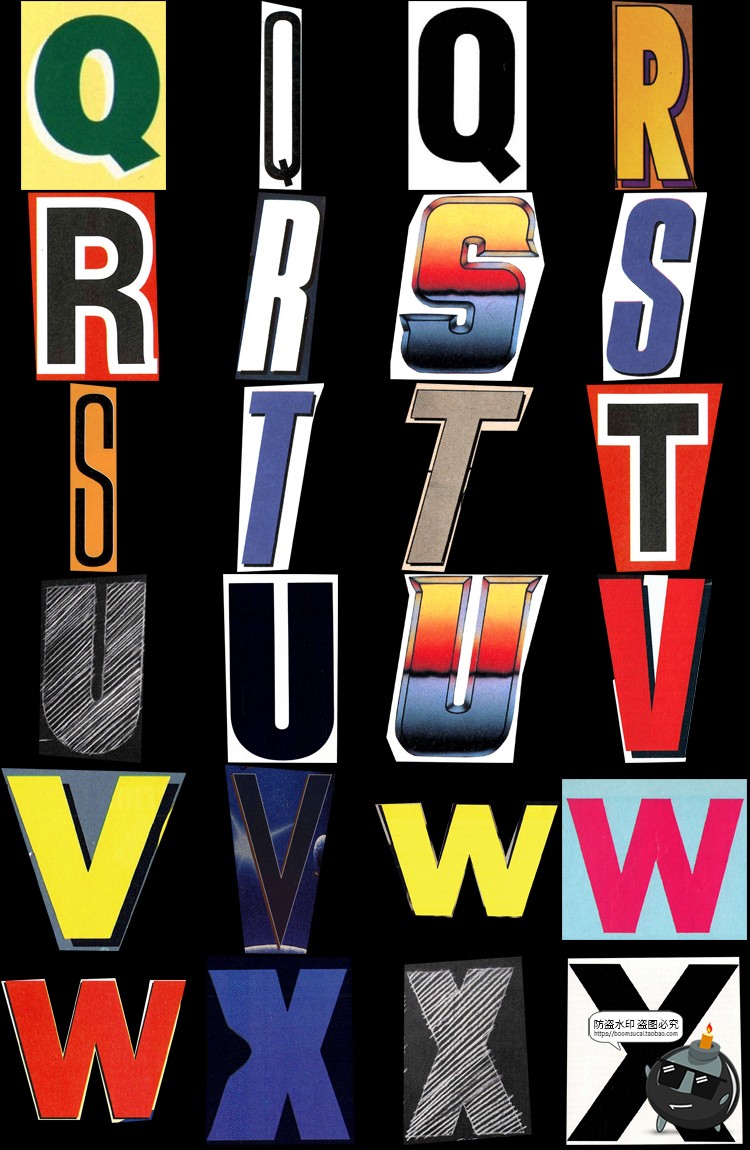 图片[4]-复古英文字母数字拼贴插图插画剪贴画装饰图png免抠图PSD模板素材-设计猿