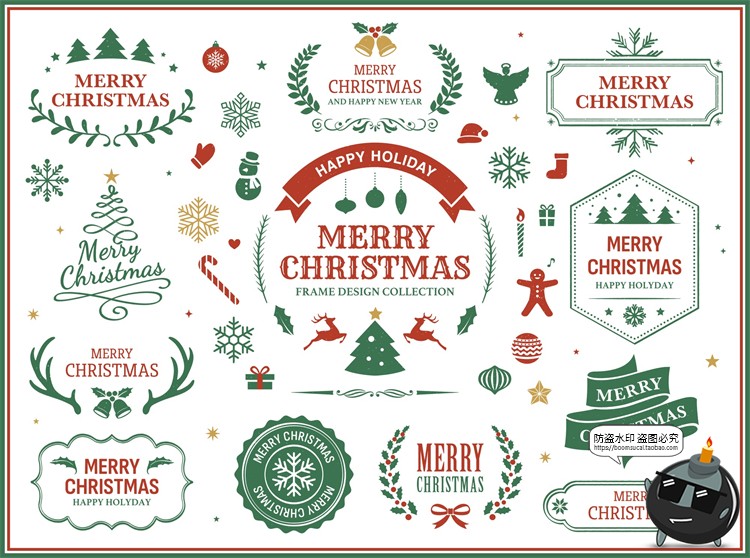 图片[3]-手绘可爱卡通圣诞节新年元素装饰免抠PNG透明图片AI矢量手账素材-设计猿