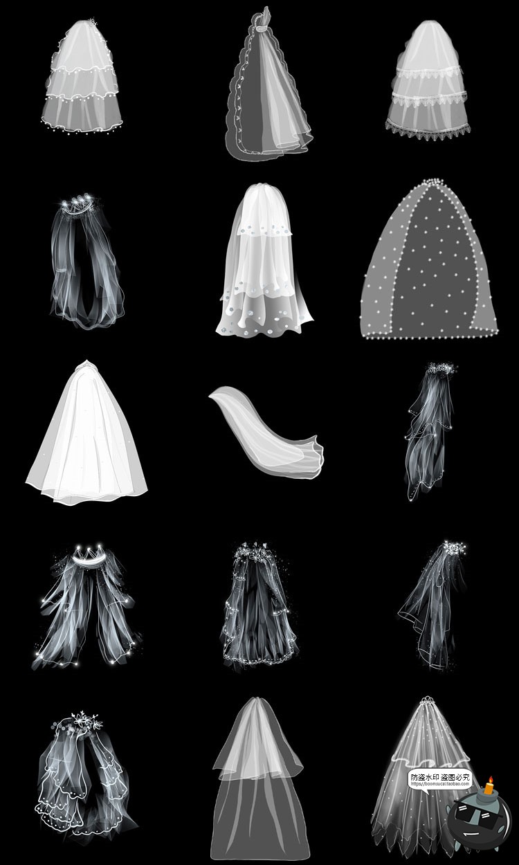 图片[2]-唯美白色婚礼婚纱网纱头纱巾头纱图案后期装饰PNG免抠透明PS素材-设计猿