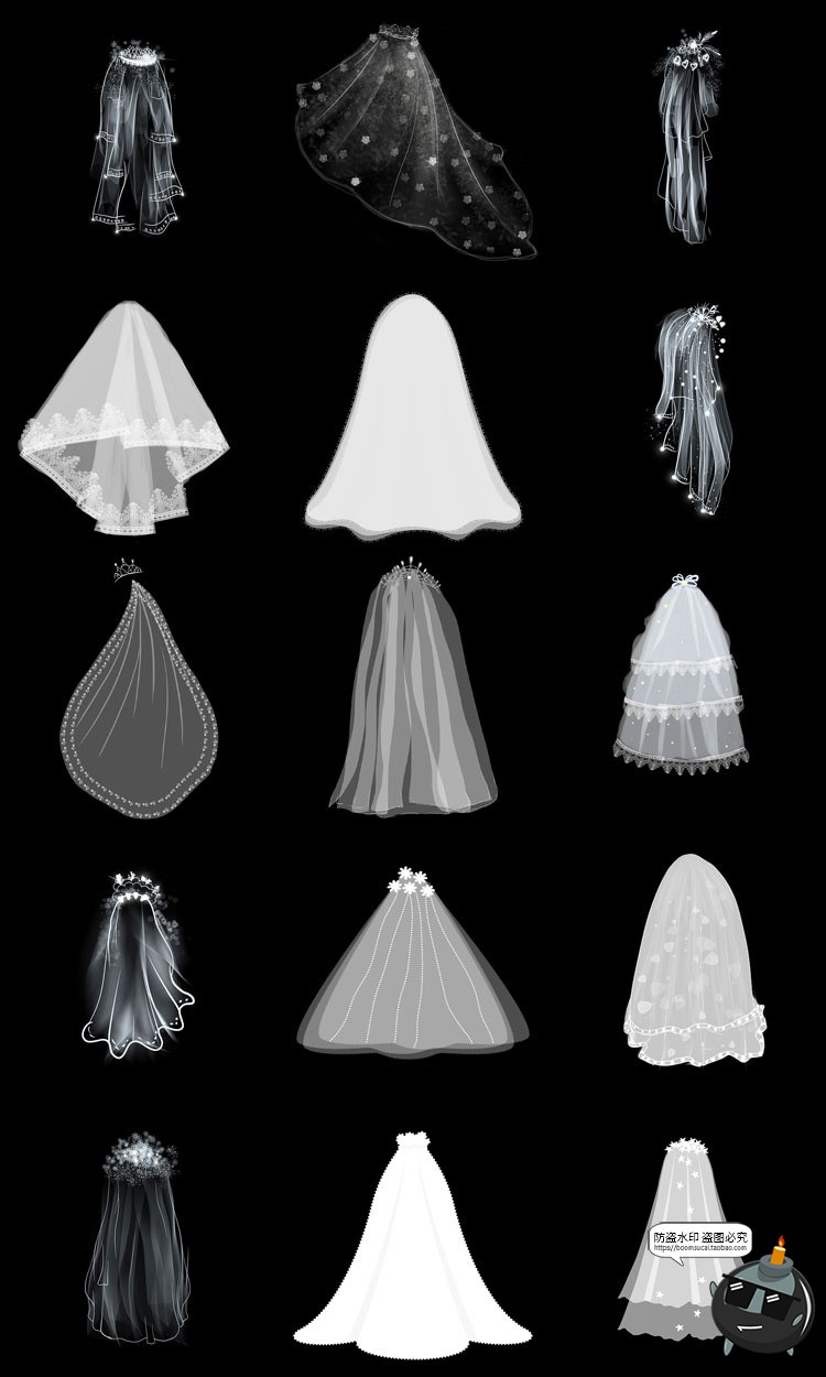 图片[4]-唯美白色婚礼婚纱网纱头纱巾头纱图案后期装饰PNG免抠透明PS素材-设计猿