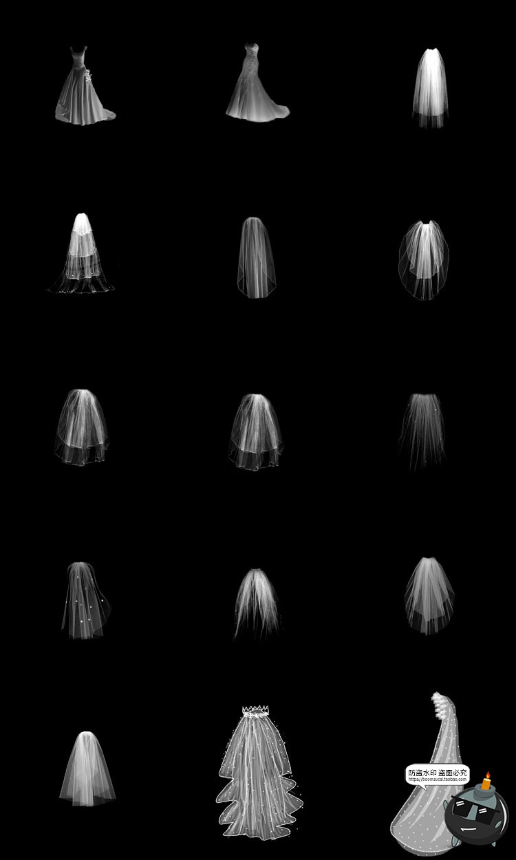 图片[6]-唯美白色婚礼婚纱网纱头纱巾头纱图案后期装饰PNG免抠透明PS素材-设计猿