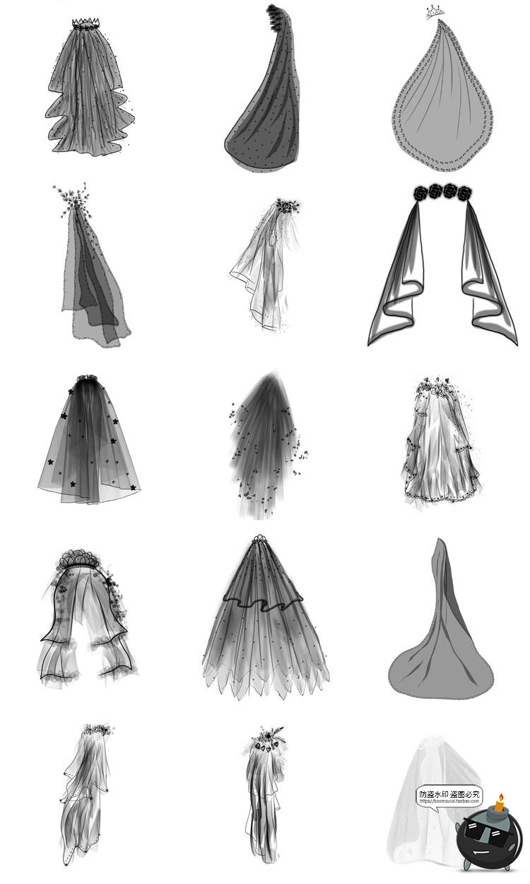 图片[8]-唯美白色婚礼婚纱网纱头纱巾头纱图案后期装饰PNG免抠透明PS素材-设计猿