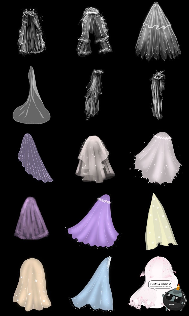 图片[9]-唯美白色婚礼婚纱网纱头纱巾头纱图案后期装饰PNG免抠透明PS素材-设计猿