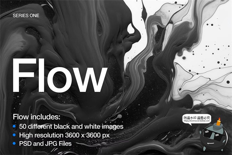 图片[1]-水墨抽象艺术水彩黑白单色液体流体肌理背景底纹JPG方形图片素材-设计猿