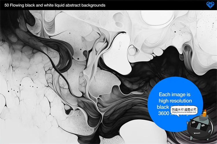 图片[2]-水墨抽象艺术水彩黑白单色液体流体肌理背景底纹JPG方形图片素材-设计猿
