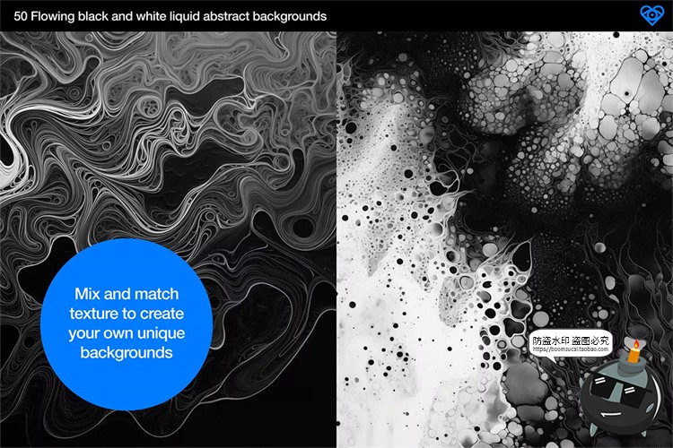 图片[3]-水墨抽象艺术水彩黑白单色液体流体肌理背景底纹JPG方形图片素材-设计猿
