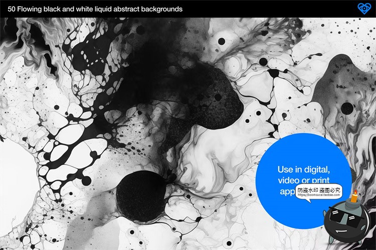 图片[4]-水墨抽象艺术水彩黑白单色液体流体肌理背景底纹JPG方形图片素材-设计猿