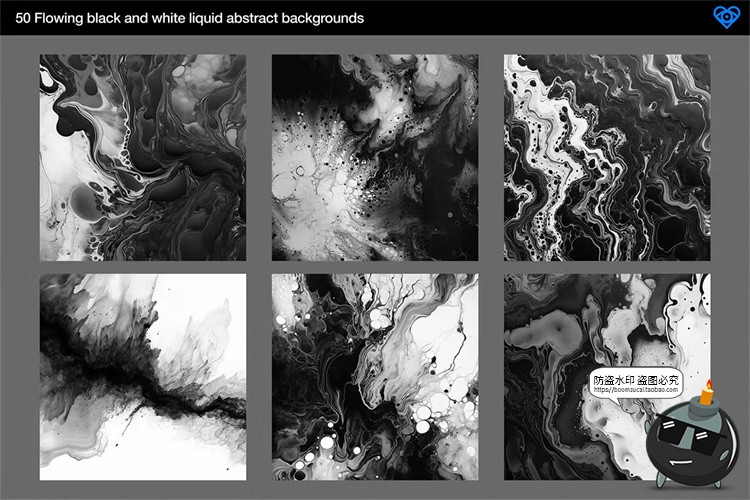 图片[5]-水墨抽象艺术水彩黑白单色液体流体肌理背景底纹JPG方形图片素材-设计猿