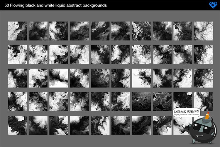 图片[6]-水墨抽象艺术水彩黑白单色液体流体肌理背景底纹JPG方形图片素材-设计猿