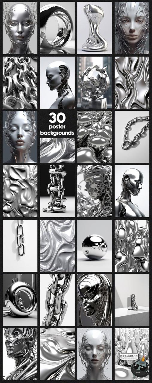 图片[4]-液态机械金属潮流科幻未来镀铬抽象智能创意艺术png免抠图片素材-设计猿