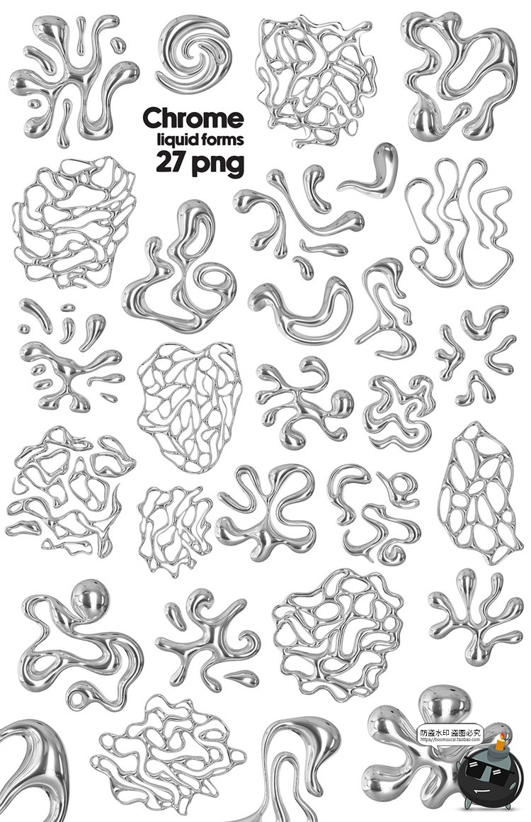 图片[6]-液态机械金属潮流科幻未来镀铬抽象智能创意艺术png免抠图片素材-设计猿