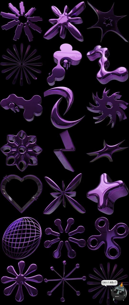 图片[4]-Y2K科幻抽象未来主义3D紫色艺术金属镀铬几何图形PNG免抠图片素材-设计猿