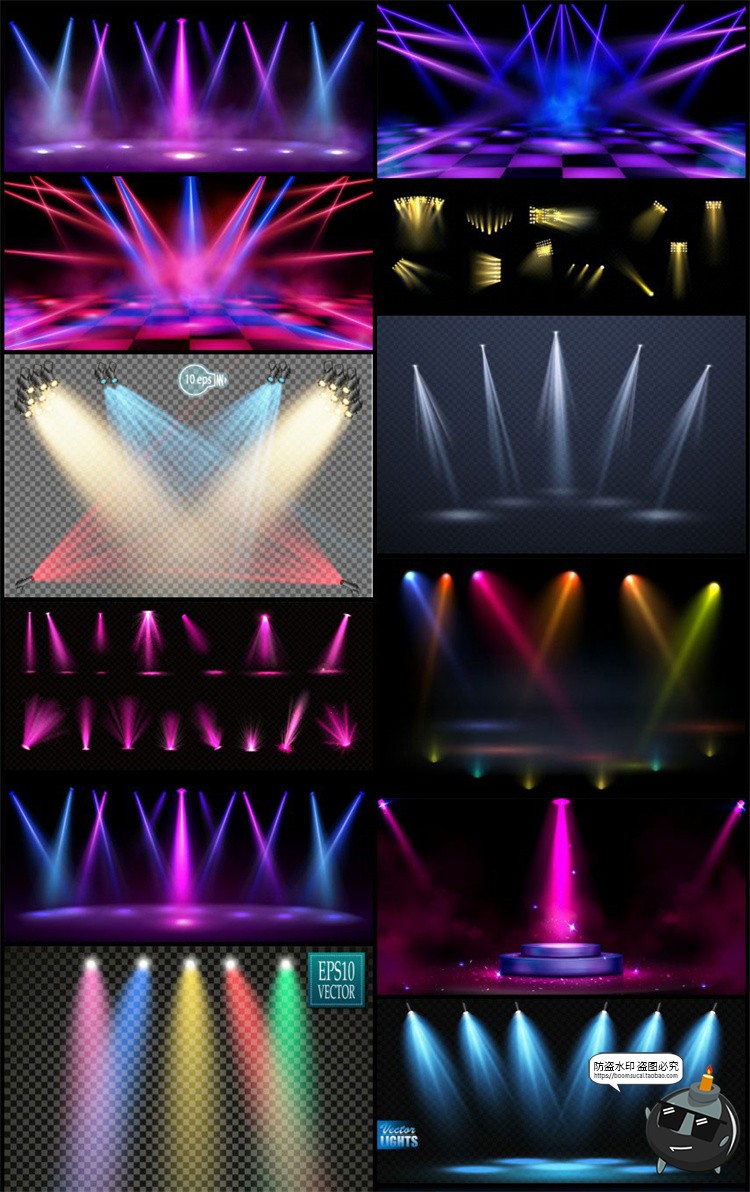 图片[1]-舞台灯光聚光灯光束射灯发光夜店元素效果特效海报背景AI矢量素材-设计猿